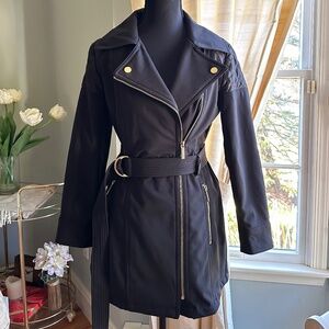 Michael by Michael Kors Asymmetrical Zippered  Short Trench Coat